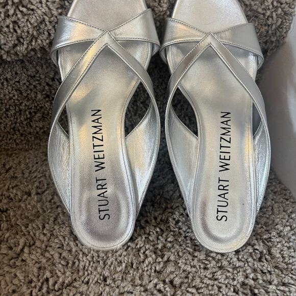 Stuart Weitzman Miami 50 Wedge Slide Silver sz 6 - Picture 7 of 7